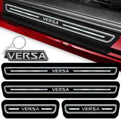 Kit Soleira Porta Versa 2011 A 2019 Preto Cromado Chaveiro