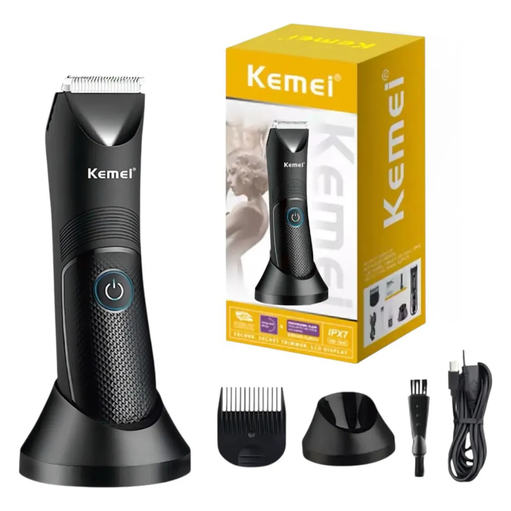Kemei KM-1838 Aparador De Pelo Corpo E Rosto Usb Lavável Bivolt Segurar botão 3 segundos para Ligar! em Oferta na Shopee