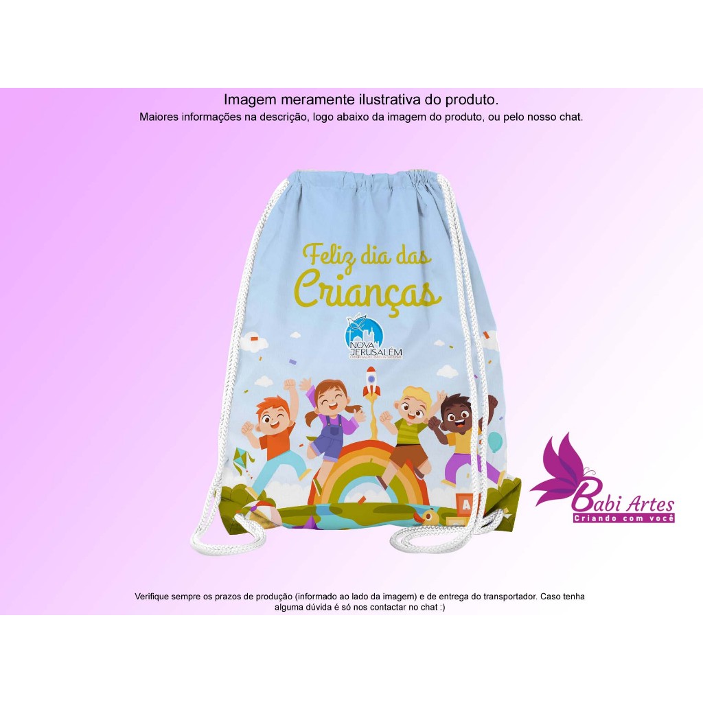 Mochilinha Saco Personalizada Dia das Crianças  Festa Aniversário Lembrancinha Saquinho Infantil