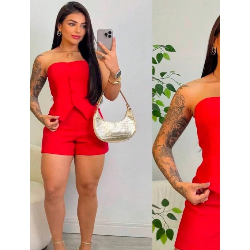 Conjunto Social Tomara que Caia e Short Alfaiataria Feminino