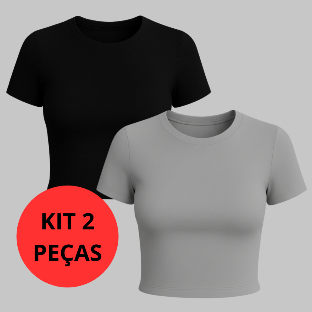Kit 2 Baby Tee Slim Fit Feminina Estilo Academia Blusa Suplex em Oferta na Shopee