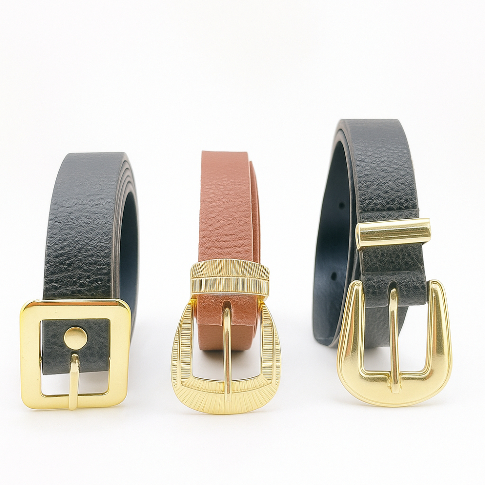 Kit 3 Cintos Femininos Social e  Casual C/  Fivelas Douradas Lançamento 2025 em Oferta na Shopee