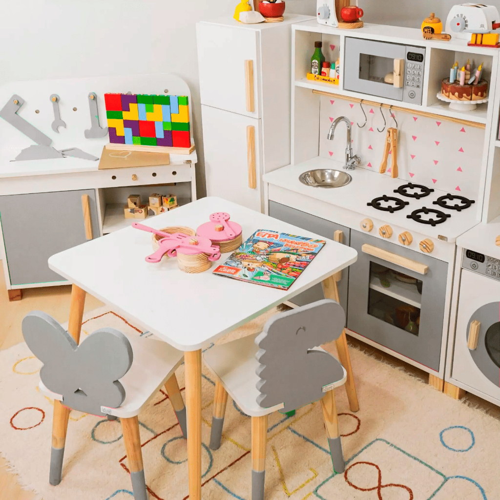 Combo Completo Brinquedoteca Grande Madeira Infantil Cinza Faz de Conta Pedagógico Montes…