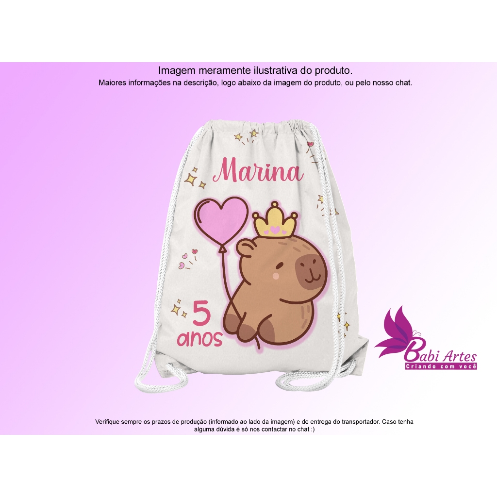 Mochilinha Saco Personalizada Capivara  Festa Aniversário Lembrancinha Saquinho Infantil em Oferta na Shopee