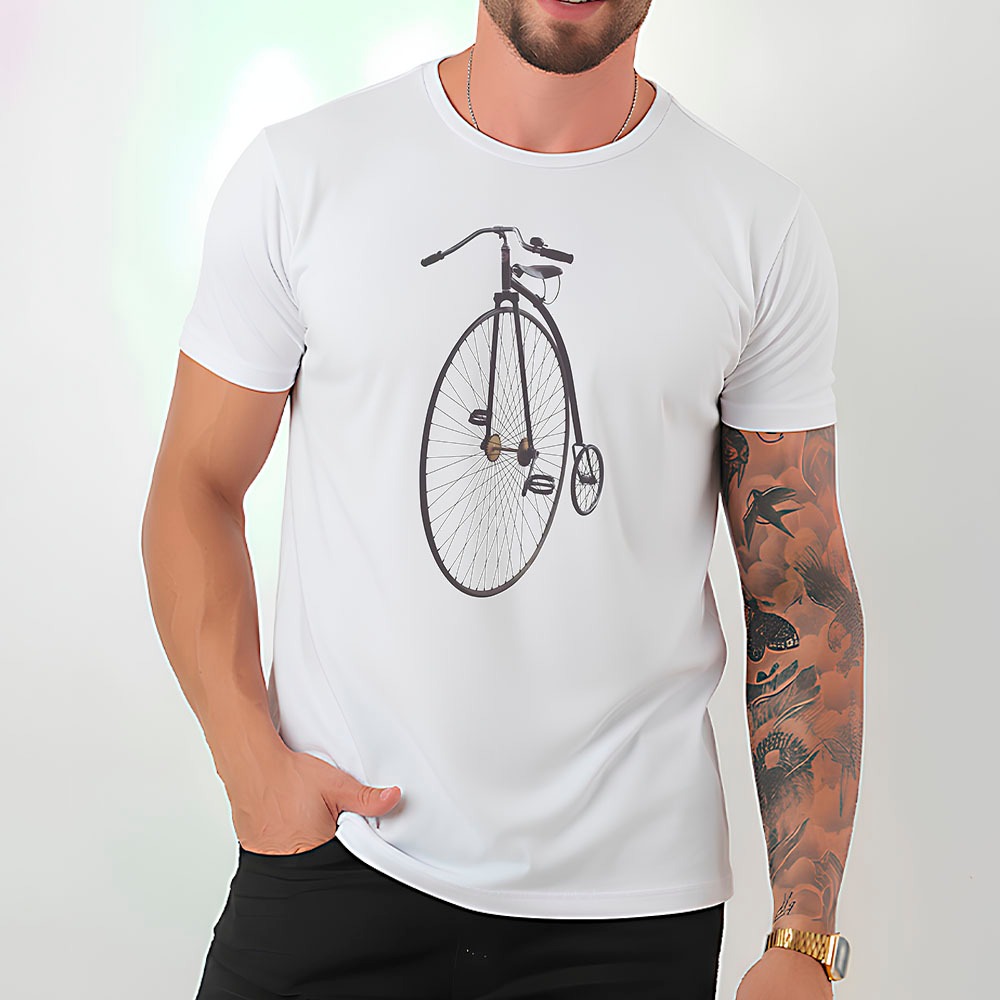 Camiseta Masculina 100% Algodão Camisa Bicicleta Arte Abstrata Antiga Vintage Retrô Dia a Dia Casual