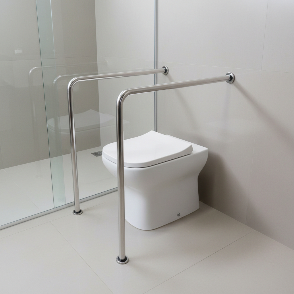 Barra De Apoio para Banheiro Vaso Sanitário Idosos Corrimão Em L Cor Prateado Alça de Segurança Fácil Instalar