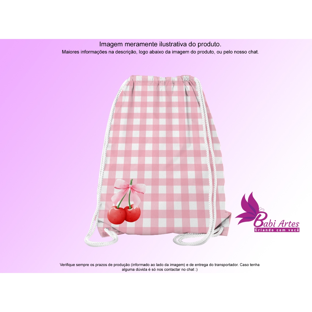 Mochilinha Saco Personalizada Cereja Festa Aniversário Lembrancinha Saquinho Infantil