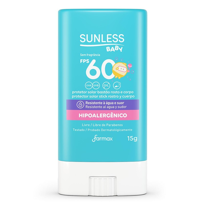 Protetor Solar Sunless Baby FPS60 Bastão Resistente A Água 15g em Oferta na Shopee