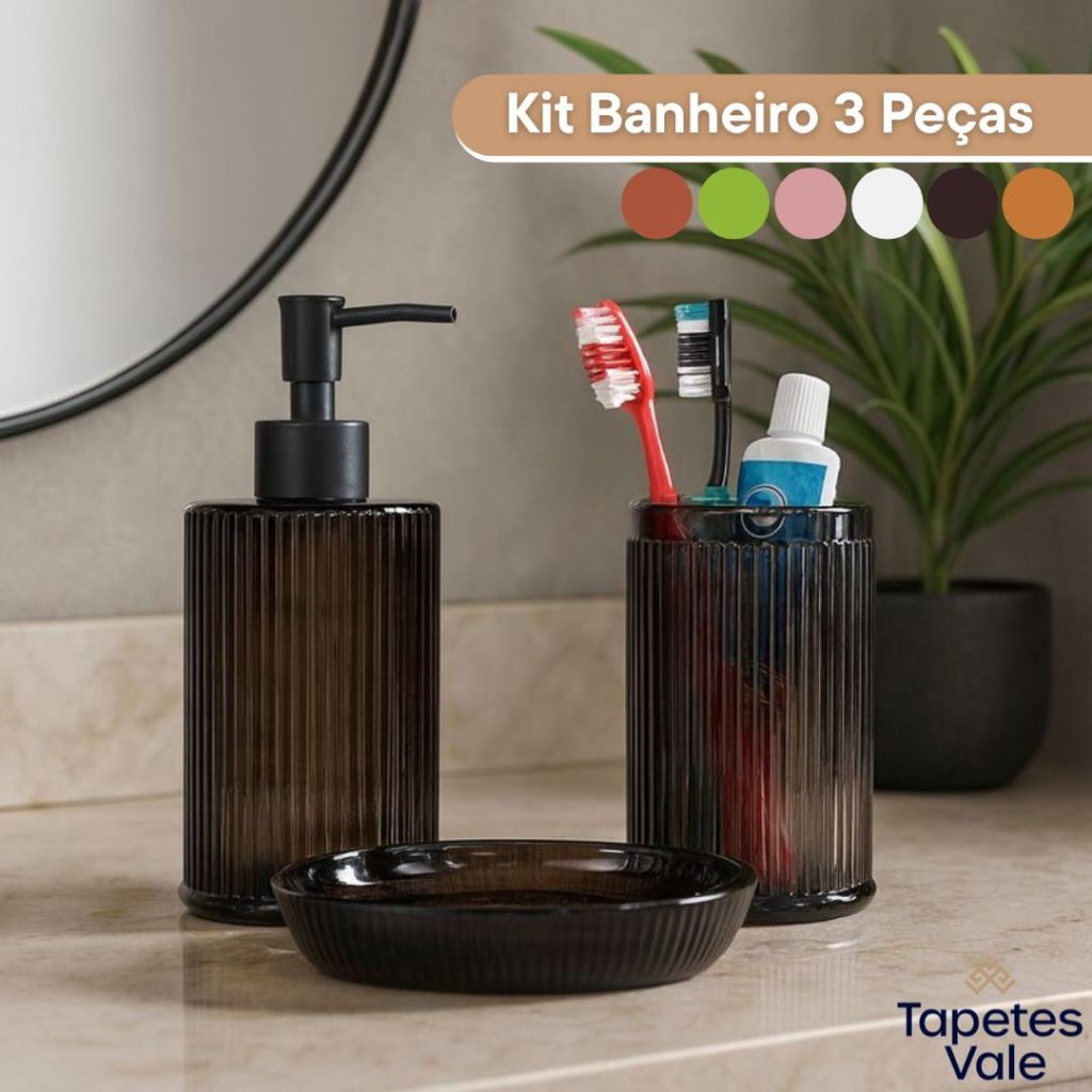 Kit Banheiro Lavabo 03 peças Porta Sabonete  Porta Escova de Dente para Decoração