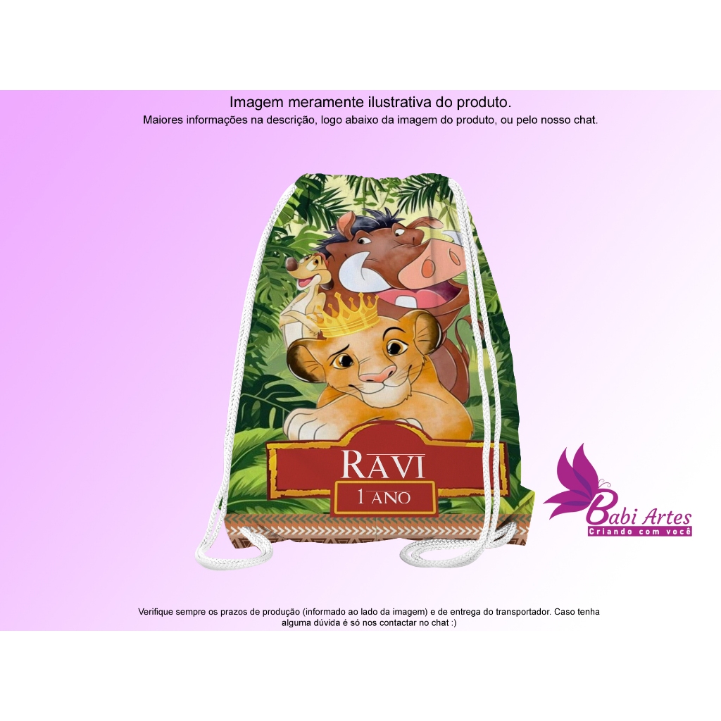 Mochilinha Saco Personalizada O Rei Leão Festa Aniversário Lembrancinha Saquinho Infantil