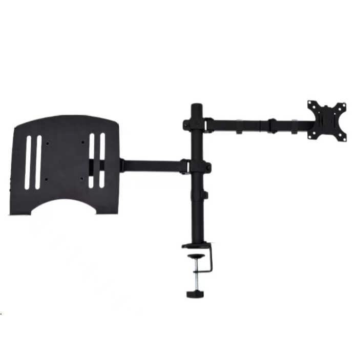 Suporte Duplo Articulado De Mesa Para Monitor E Notebook Aço Laminado Preto Ajustável 17-27 Polegadas 360° Rotação