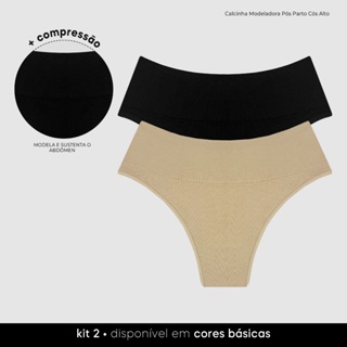 Kit 2 Calcinhas Modeladora Pós Parto Zee Rucci Cós Alto Sem Costura em Oferta na Shopee