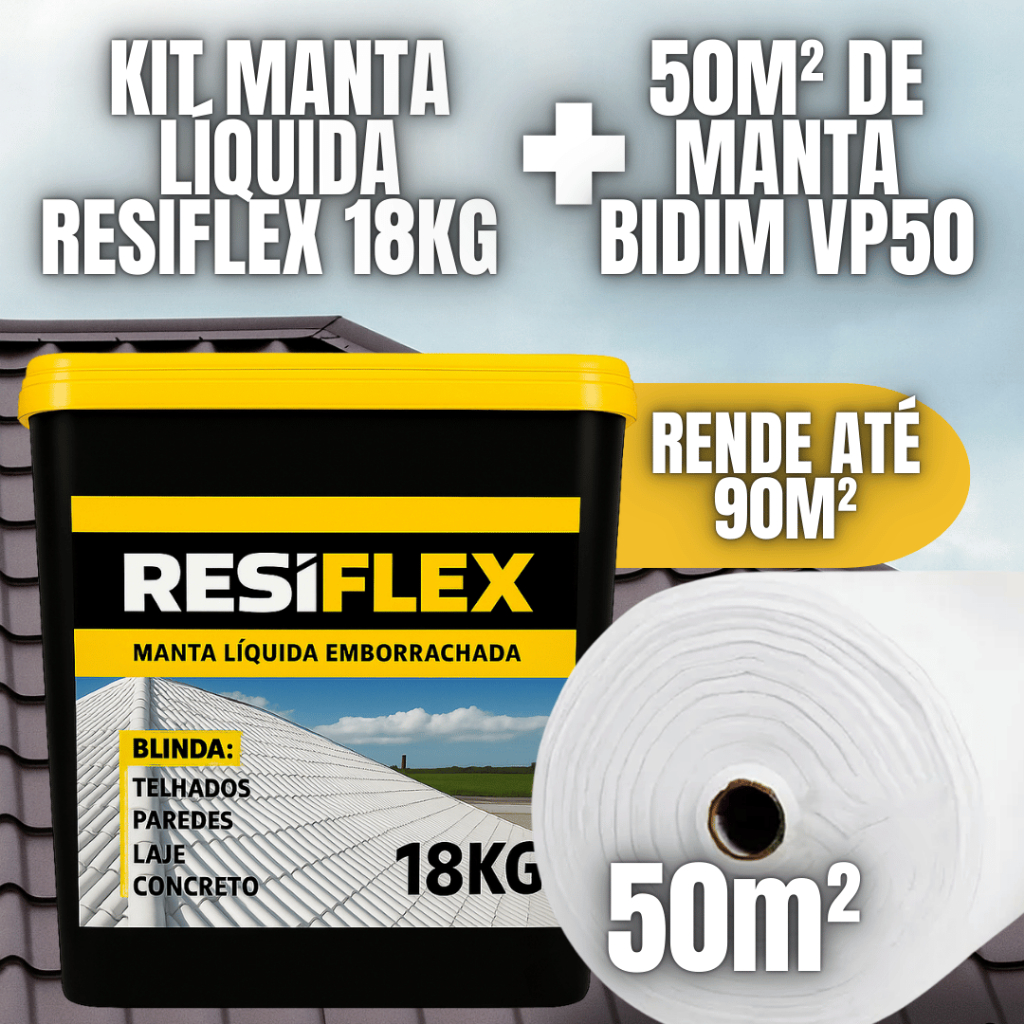 Manta Líquida Resiflex 18Kg + Bidim 50m Kit Impermeável P/ Laje Telhado Proteção Contra Infiltração