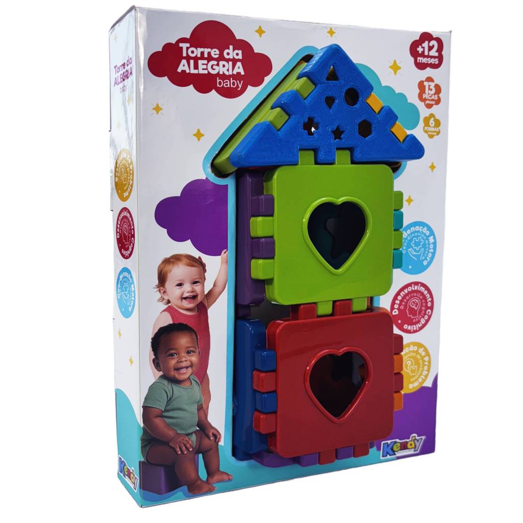 Torre da Alegria Baby 13 Peças + 6 Formas | Brinquedo Educativo de Encaixe | +12 Meses | Kendy | QUEEN SHOP em Oferta na Shopee