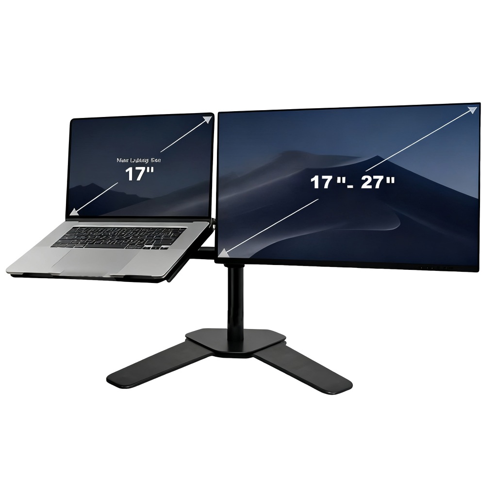Suporte Monitor e Notebook 17 a 30 Polegadas Aço Laminado Preto 8kg Inclinação 90° Rotação 360° Ideal para Mesas