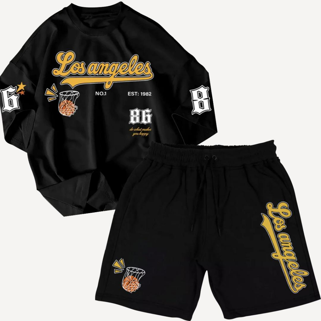 Conjunto Camiseta 30.1 + Bermuda Tactel Streetwar Los Angeles Basket em Oferta na Shopee