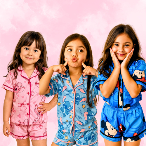 Pijama Americano Infantil Premium Menina Feminino Suede Roupa de Dormir Manga Curta Shorts Verão