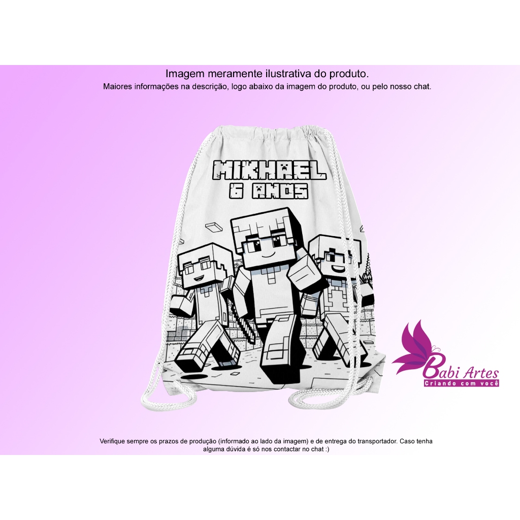 Mochilinha Saco Personalizada Minecraft Para Colorir Festa Aniversário Lembrancinha Saquinho Infantil