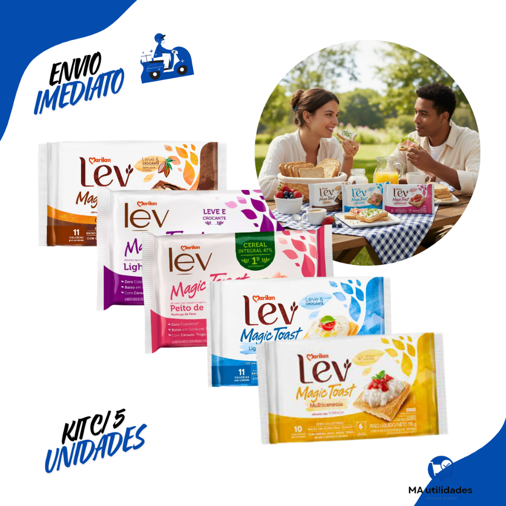 Kit Com 5 Pacotes Torradas Magic Toast Lev Marilan 110G Sabores Sortidos Torradinhas Canapé Snack