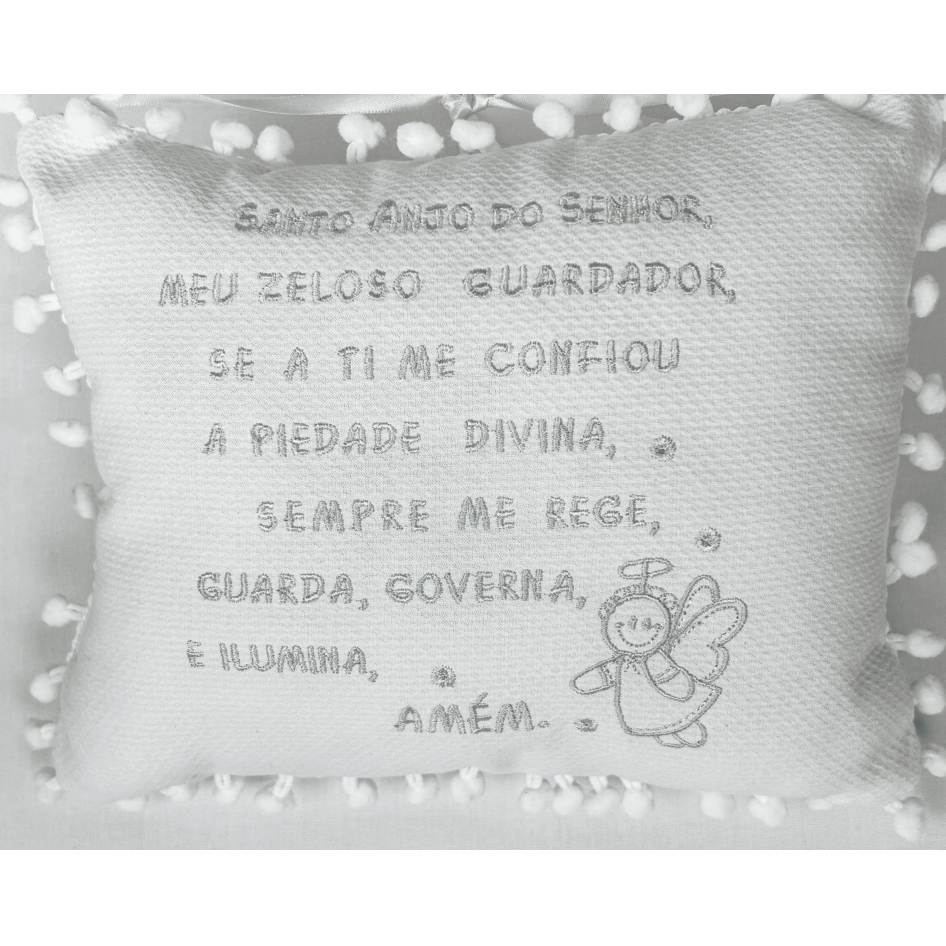 Almofada Decorativa Bordado Santo Anjo da Guarda Cinza - Decoração Quarto Bebê - Porta Maternidade - Almofada Infantil