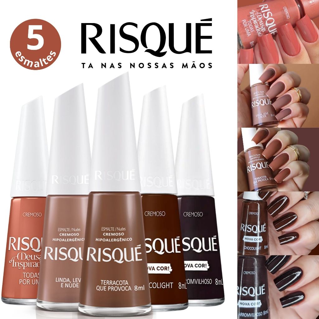 Kit 5 Esmaltes Risqué Cremoso Tons Marrom e Nude Esmaltes Atacado em Oferta na Shopee