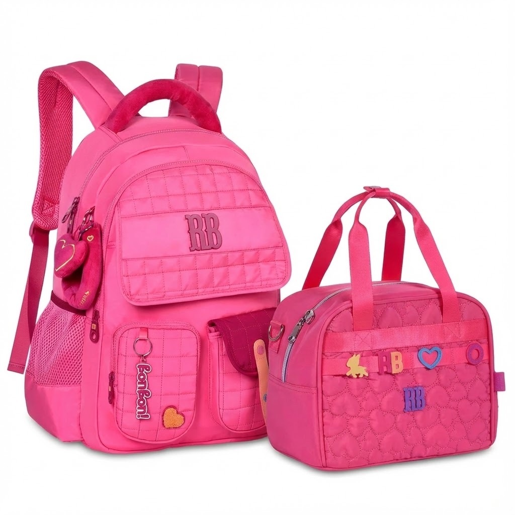 Kit Mochila Escolar + Lancheira Rebecca Bonbon RB Rosa - Estilo e Conforto para a Volta às Aulas