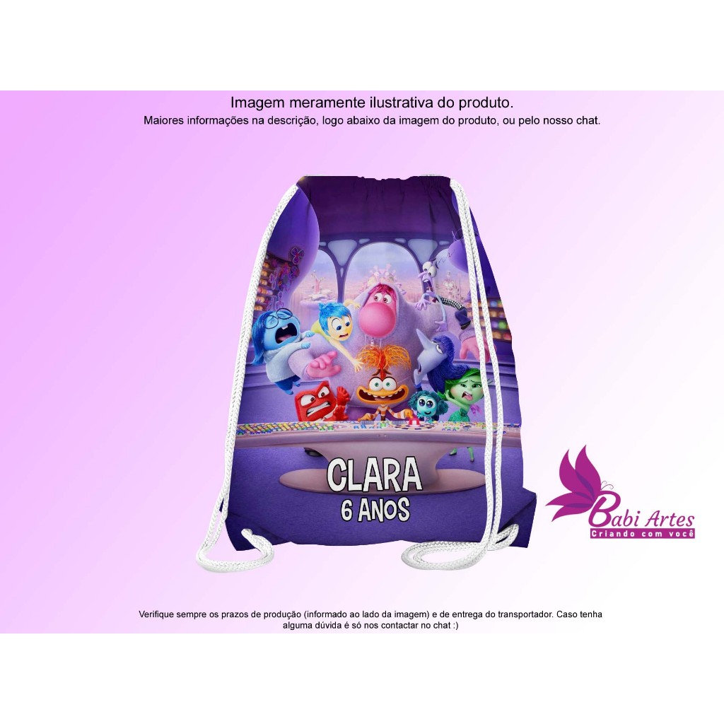 Mochilinha Saco Personalizado Divertidamente  Festa Aniversário Lembrancinha Saquinho Infantil