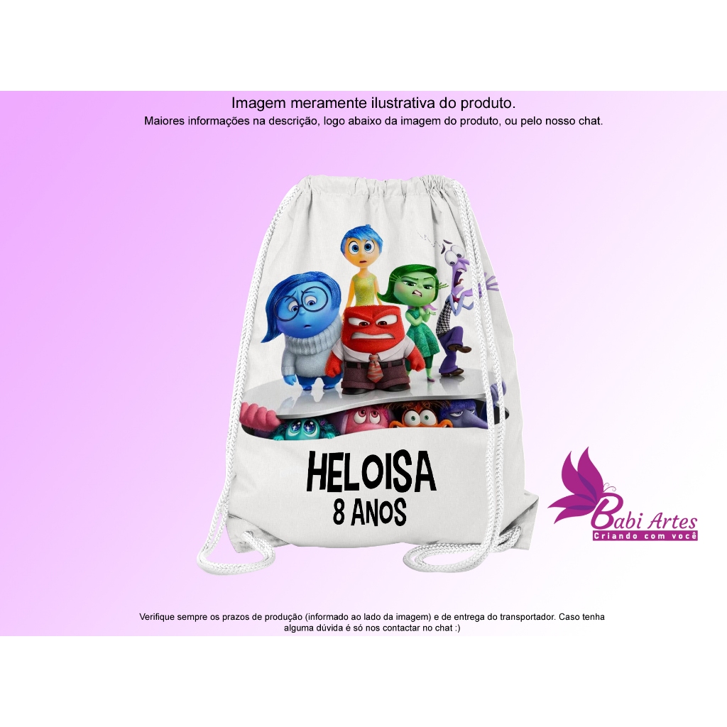 Mochilinha Saco Personalizado Divertidamente  Festa Aniversário Lembrancinha Saquinho Infantil