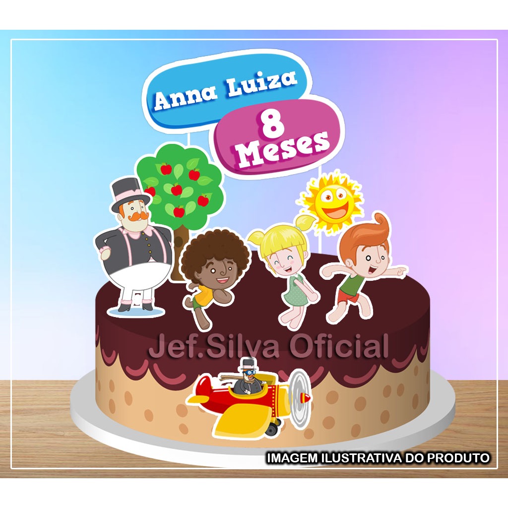 Topo Topper de Bolo Mundo Bita Personalizado Com o Nome