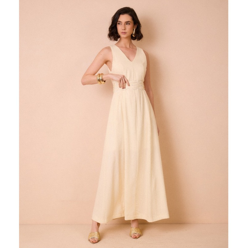Vestido Feminino Giulia com detalhe trançado em algodão com linho P ao G4 em Oferta na Shopee