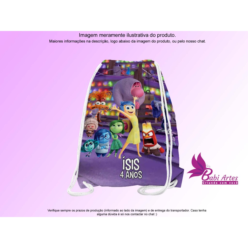 Mochilinha Saco Personalizado Divertidamente  Festa Aniversário Lembrancinha Saquinho Infantil