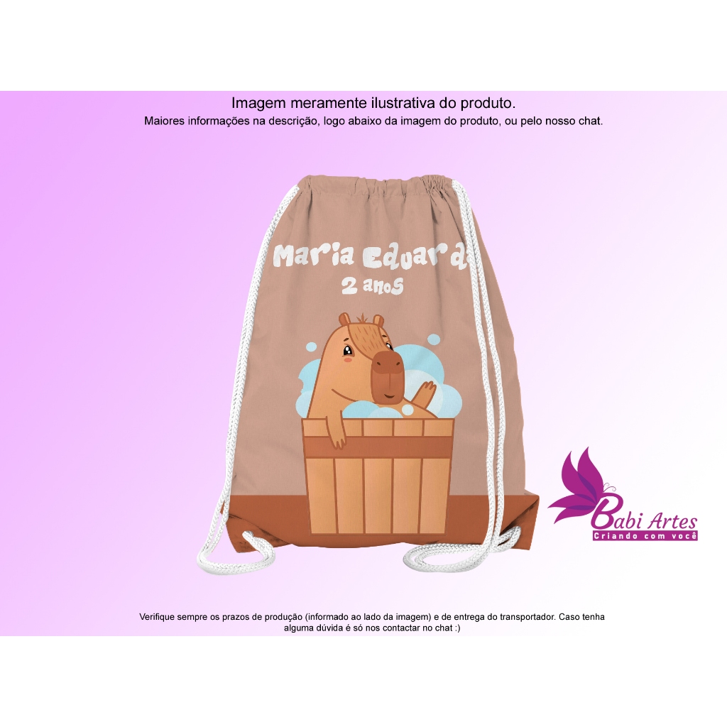 Mochilinha Saco Personalizada Capivara  Festa Aniversário Lembrancinha Saquinho Infantil