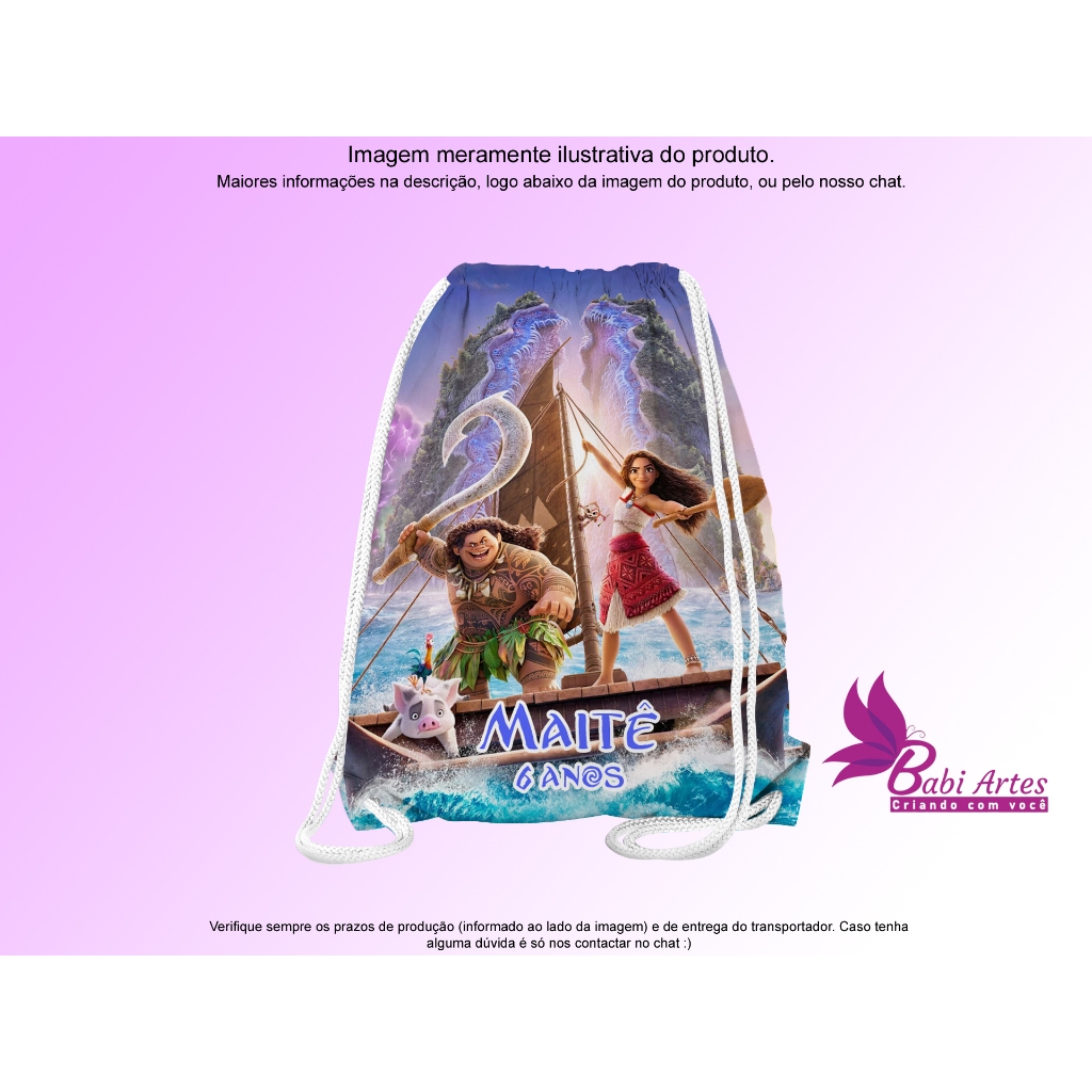 Mochilinha Saco Personalizada Moana 2  Festa Aniversário Lembrancinha Saquinho Infantil