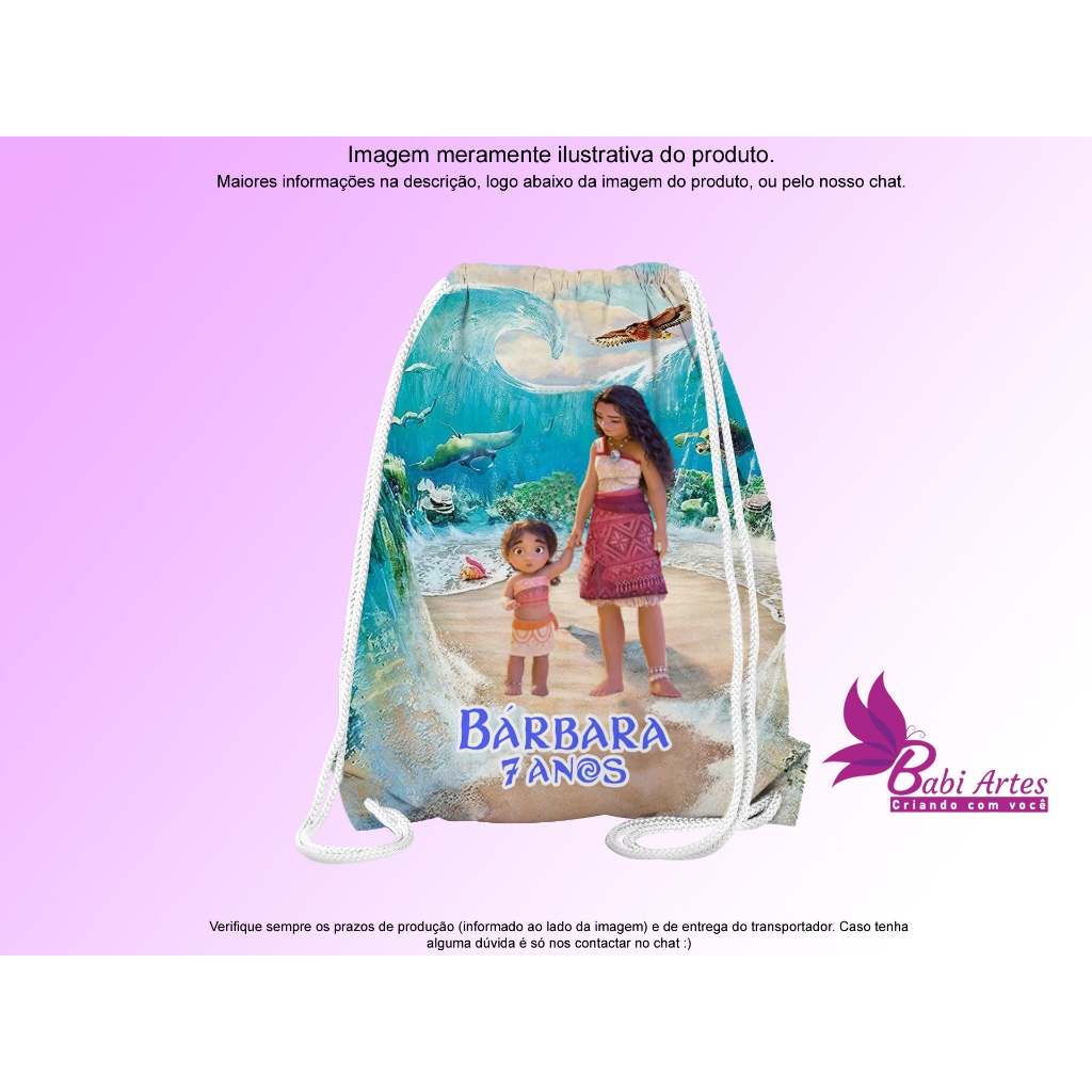 Mochilinha Saco Personalizada Moana 2  Festa Aniversário Lembrancinha Saquinho Infantil