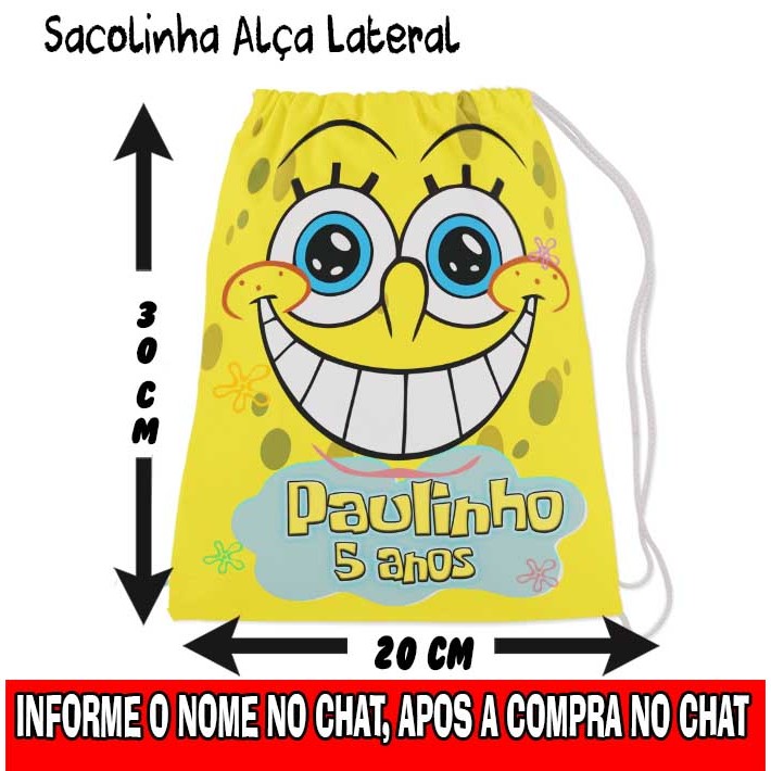 Kit Mochilinha Sacolinha Mochila Saco Sacochila Saquinho Lembrancinha Brinde Aniversario Personalizadas BOB ESPONJA