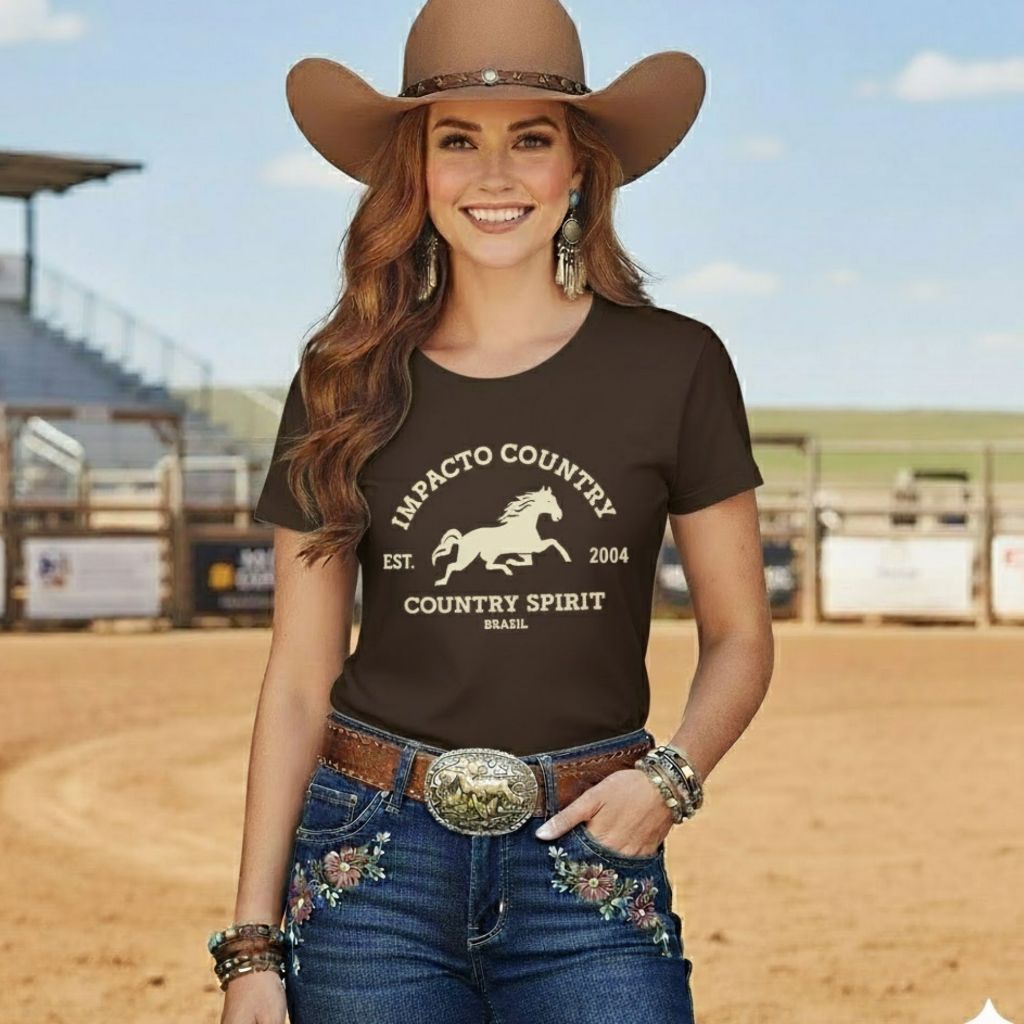 Camiseta Feminina Country Baby Look ORIGINAL IMPACTO COUNTRY SPIRIT Cowgirl Texas Rodeio