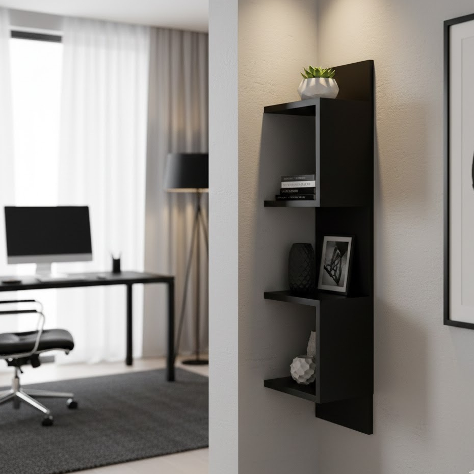 Nicho de Parede Canto 80x20cm Nicho Para Quarto Preto Estante Decoração Para Sala MDF
