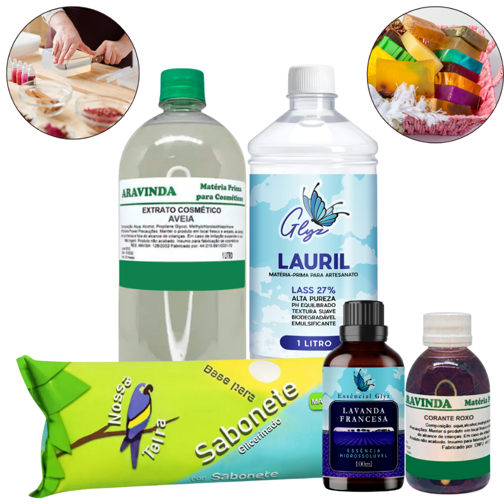 Kit Saboaria Completo Faça Sabonetes Exclusivo com Lauril Glyz, Essência 100ml e Base Nossa Terra