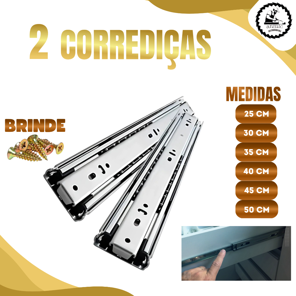Kit 2 Corrediças de Gaveta Armarios Trilho Telescópica Light 25cm 30cm 35cm 40cm 45cm 50cm Aço Leve em Oferta na Shopee