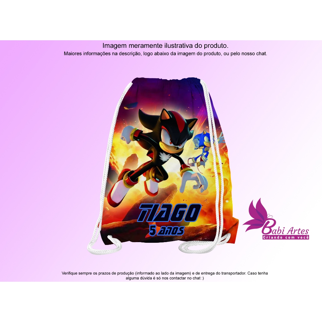Mochilinha Saco Personalizada Sonic  Festa Aniversário Lembrancinha Saquinho Infantil