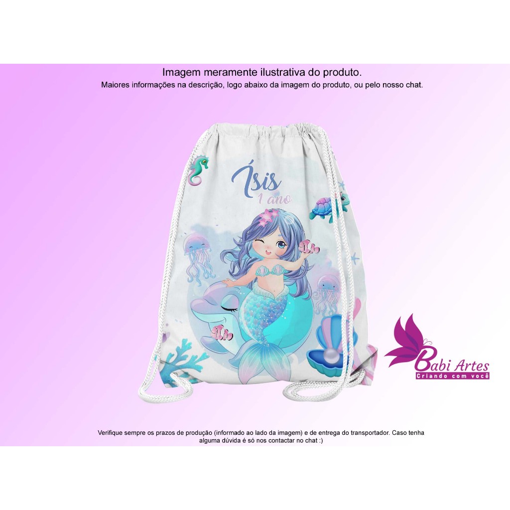 Mochilinhas Saco Personalizadas Sereia  Festa Aniversário Lembrancinha Saquinho Infantil