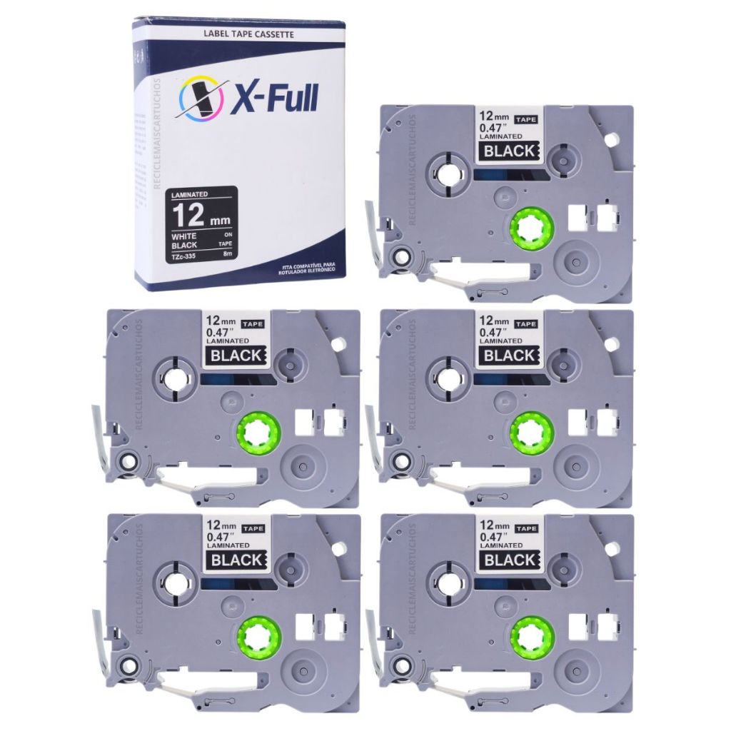 5 Fita TZc-335 TZe-335 TZc335 TZe335 12mm 8m Branco No Preto 2610 2700 2710 2730 2730VP 3600 7500 7600 9200DX 9200PC em Oferta na Shopee