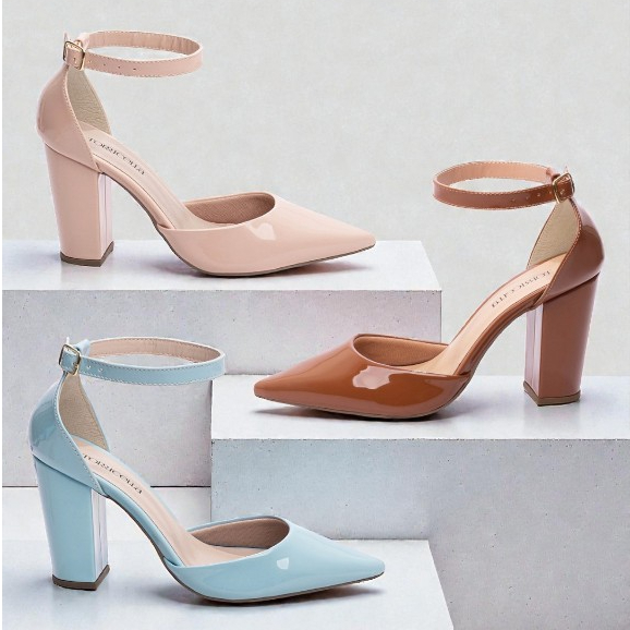 Scarpin Colorido Salto Alto Grosso Bloco Azul Rosa Marrom Dourado Preto Off White Caramelo Social Confortável Elegante