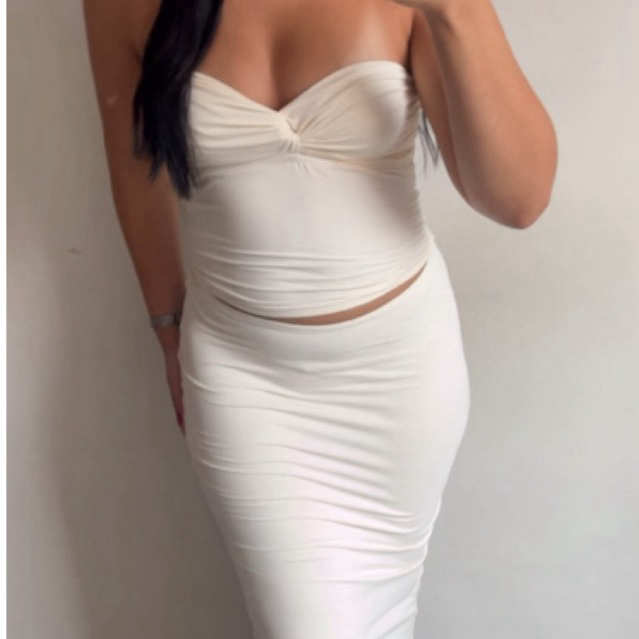 Conjunto Cropped Tomara que Caia + Saia Midi Fenda Tamanho Único