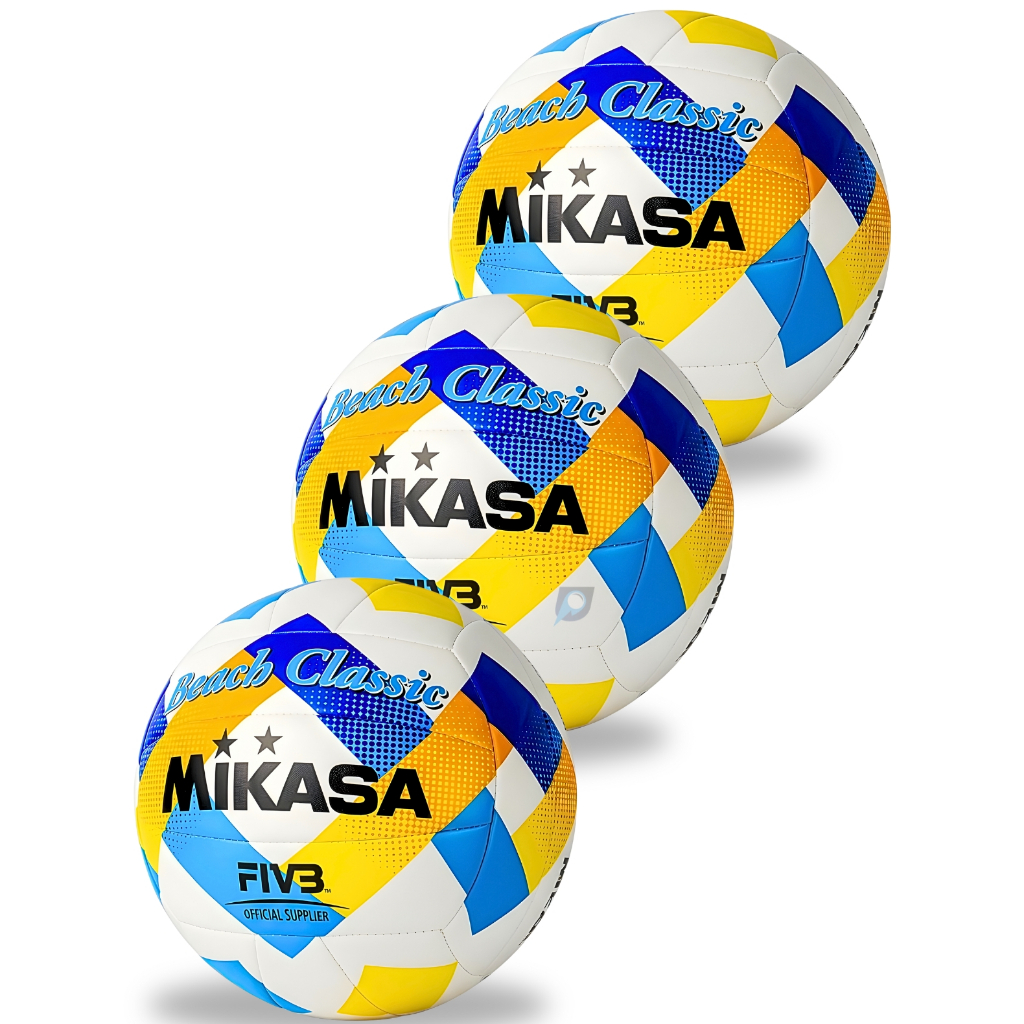 Kit 3 Bola Vôlei Mikasa BV543 Oficial Areia Praia Couro Sintético Costurado Padrão FIVB Profissional