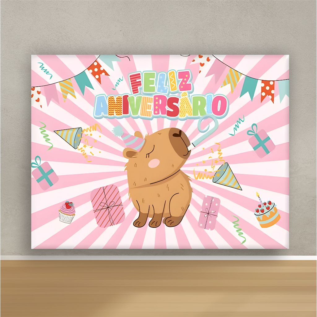 Painel Retangular Personalizado em Lona Fosca - Feliz Aniversário Capivara