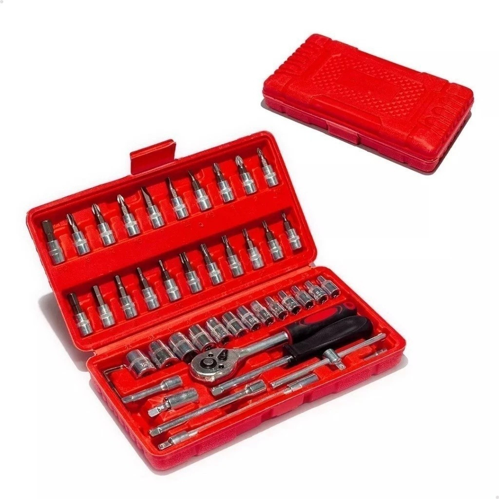 Ferramentas Kit de 46 Peças Jogo De Soquetes Chave Catraca Maleta Jogo De Ferramentas Vermelha