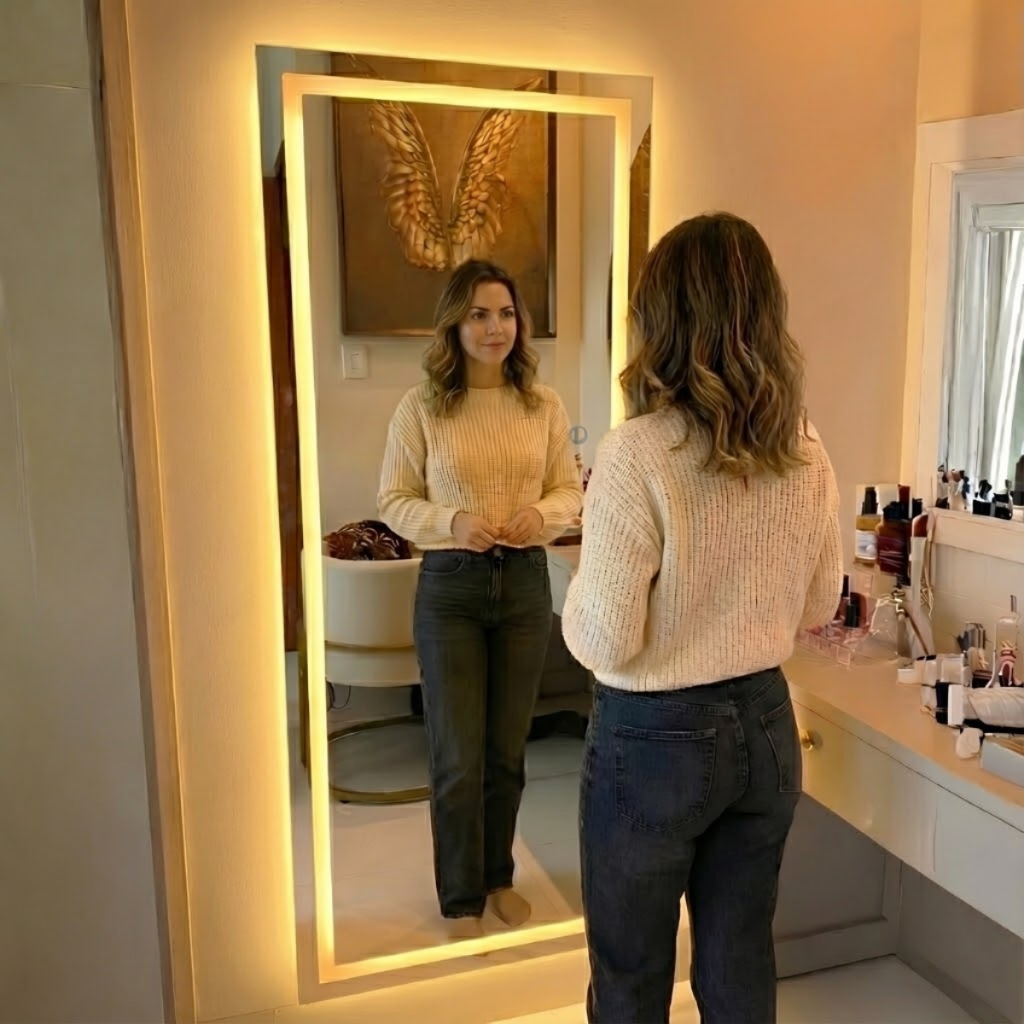 Espelho para Fotos e Vídeos LED 170x70 Corpo Inteiro Grande Touch 3 Tons de Luz Ring Light Closet em Oferta na Shopee