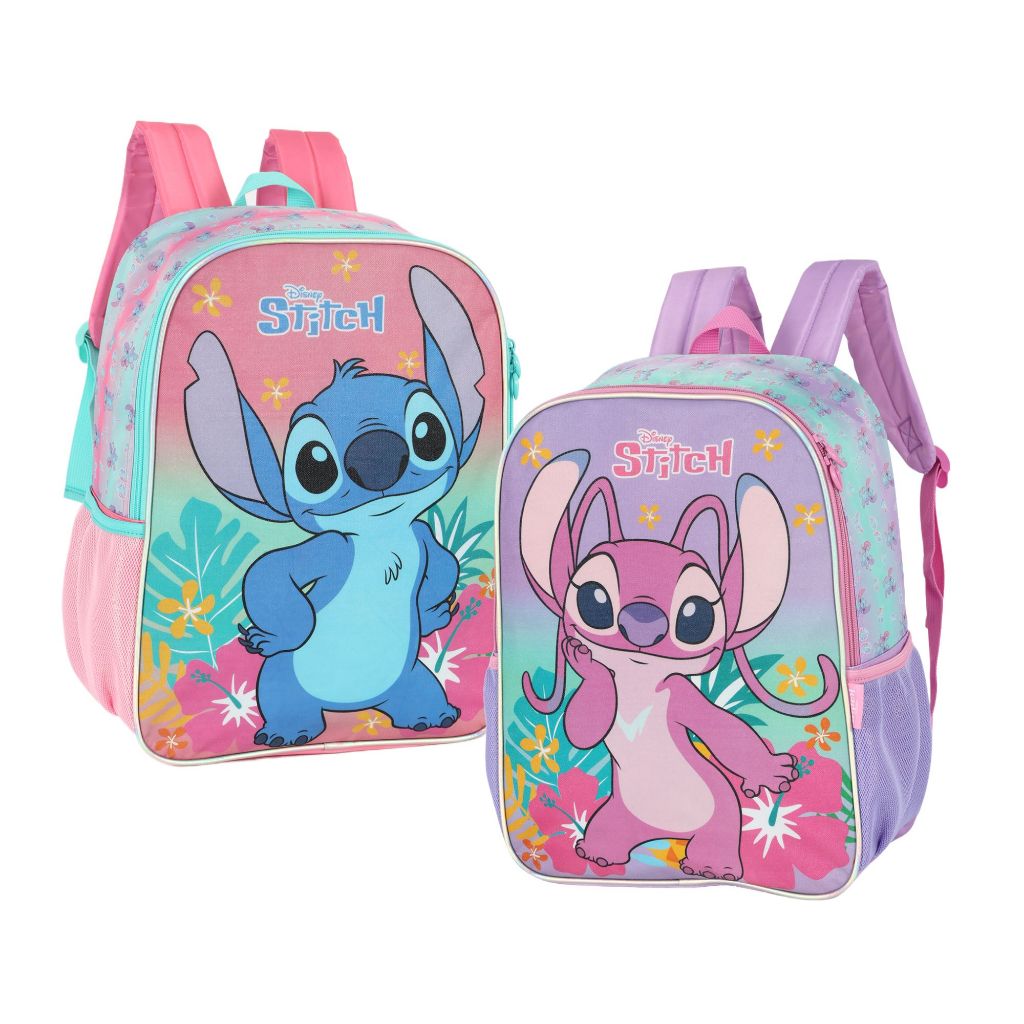 Mochila Escolar De Costas Disney Stitch 43x30cm Rosa
