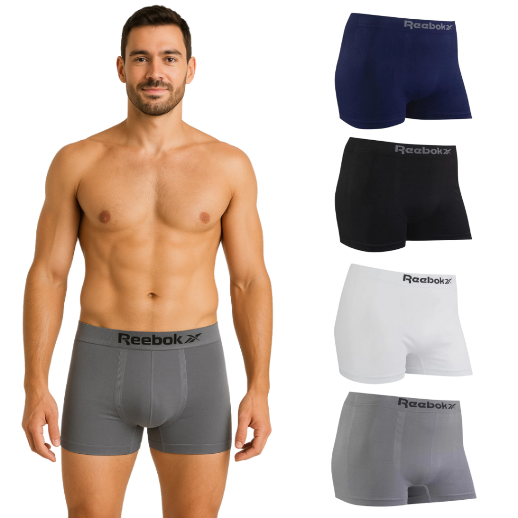 Cueca Reebok Kit Masculinas Tecido Leve Sem Costura Adulto Original 100% Poliéster Cores Sortidas